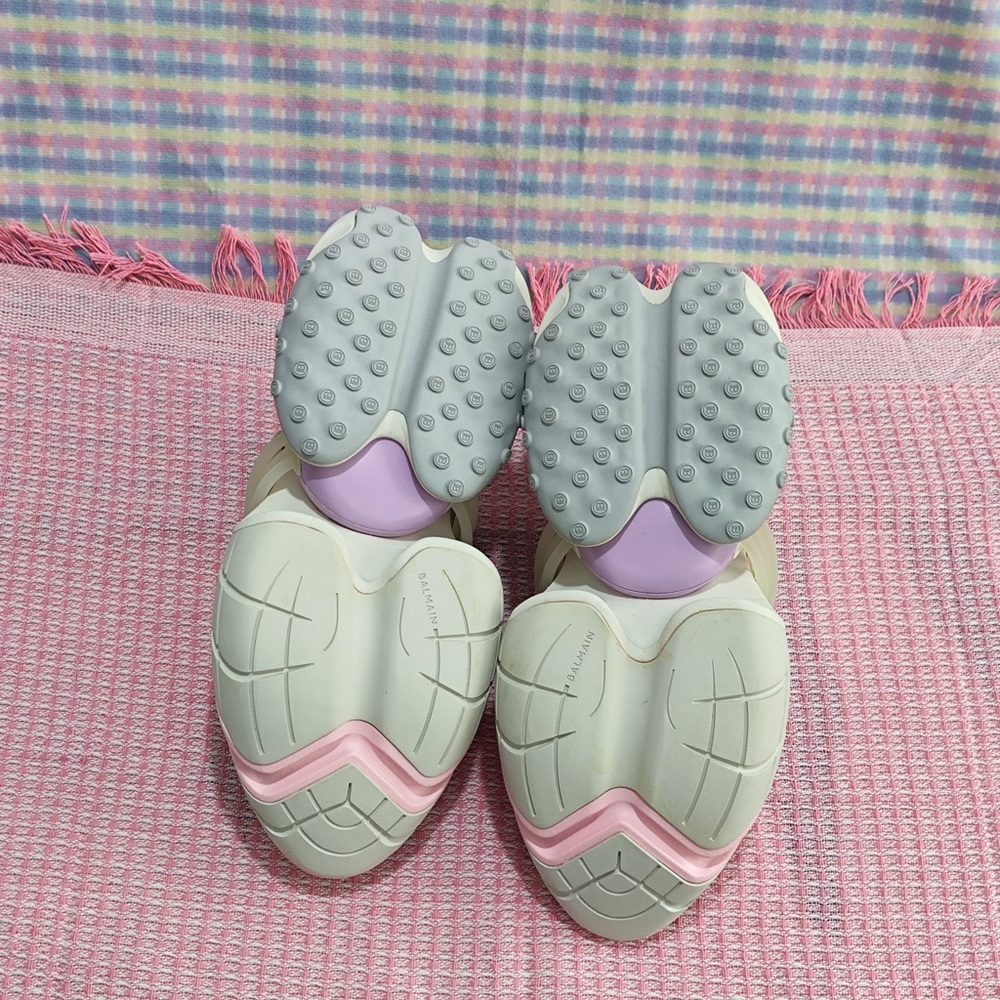 Balmain Women White Sneakers with Pink and Green Accents - Picture 3 of 11
